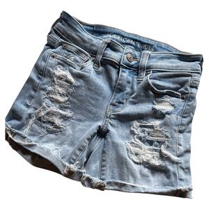3/$18 American Eagle Jr 000 Blue Jean Shorts Distressed Next Level Stretch